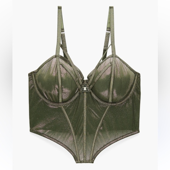 SAVAGE X FENTY Olive Green Gold Going Platinum Mesh Bustier Adjustable - Picture 7 of 13